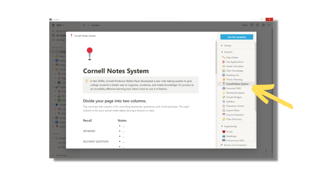 Le système de notes Cornell dans Notion