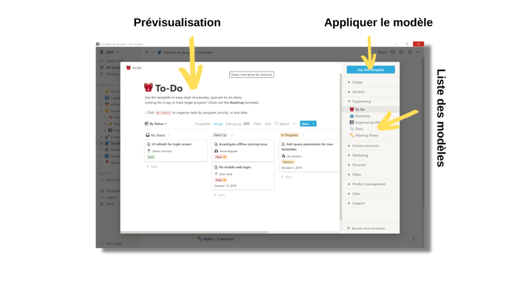 Les templates pour utiliser Notion.